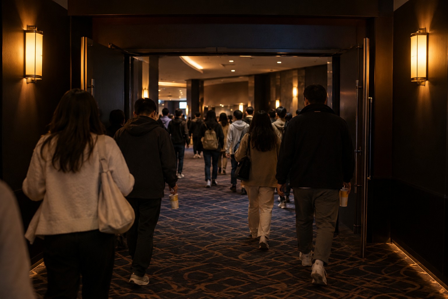 电影院散场时观众从影厅走出