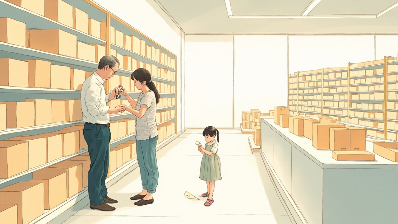 客户在样品间看产品,孩子在旁边盖章