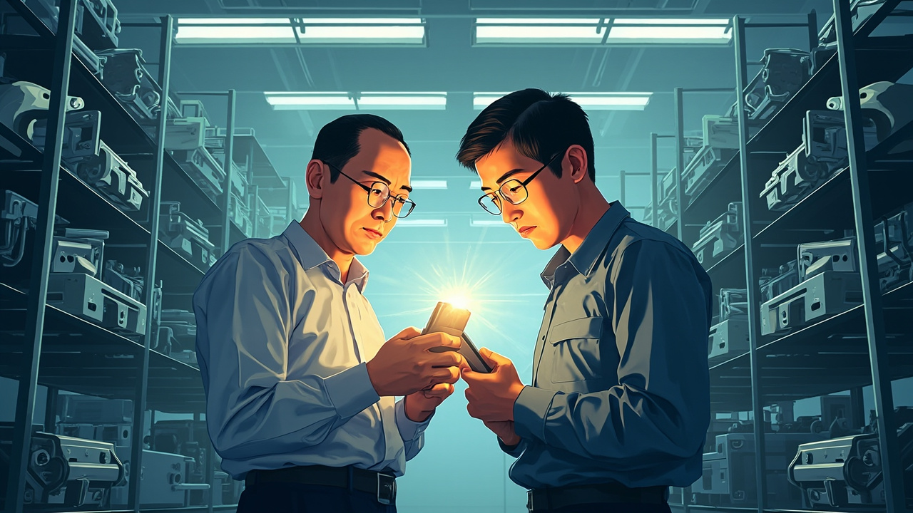 揭阳五金厂老板在车间查看手机