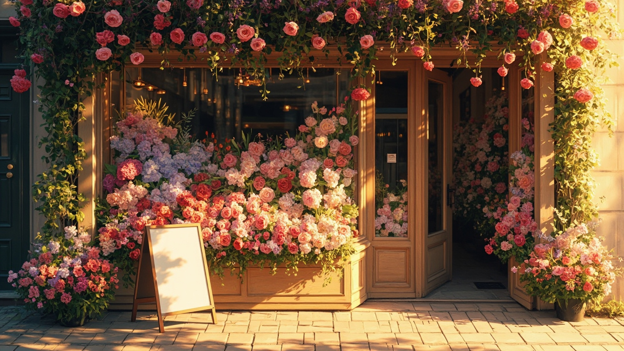 街边花店门口的场景
