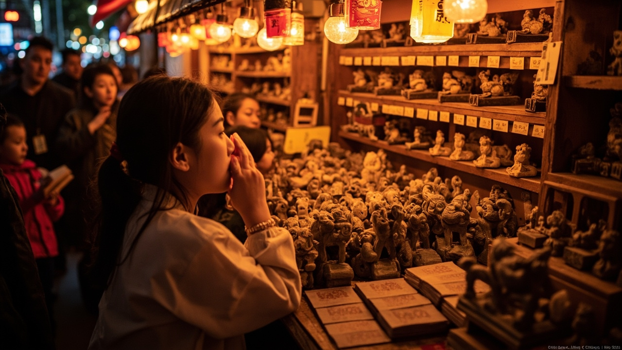 市集上排队盖章的人群