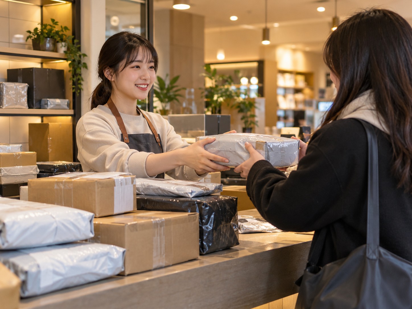 门店自提台上堆着待取的包裹
