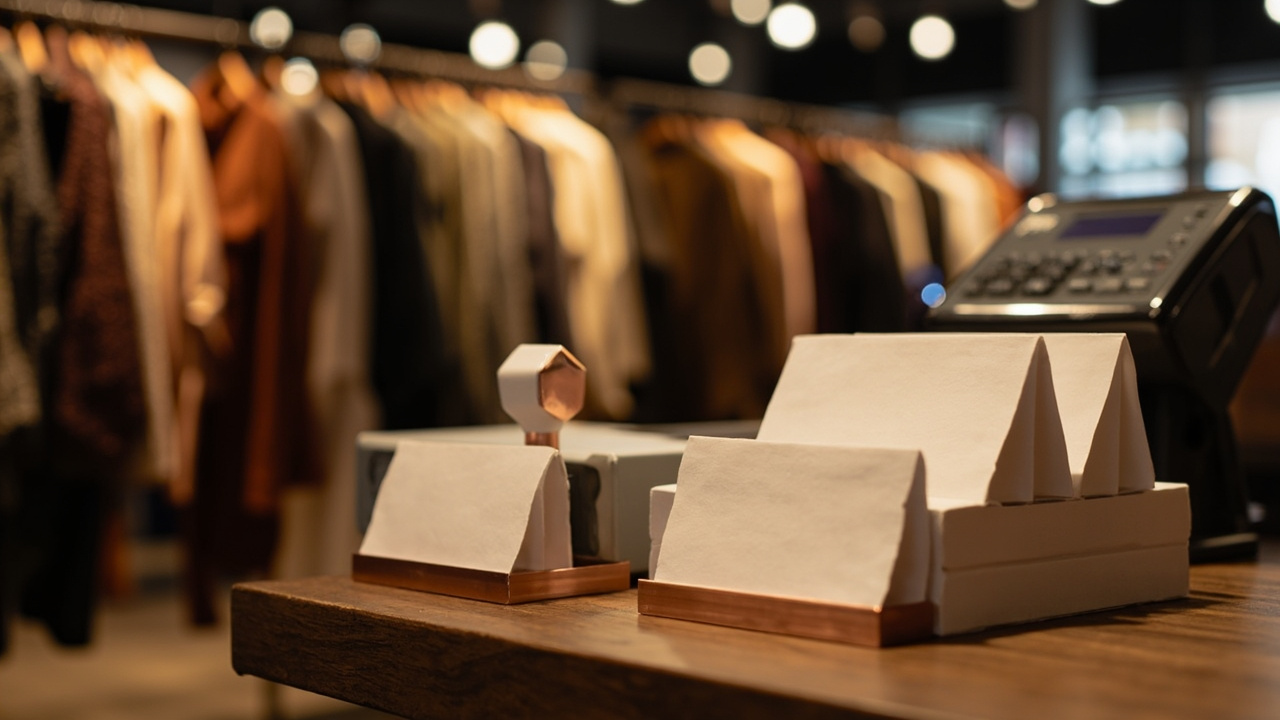 服装店收银台上的集章卡和实体印章