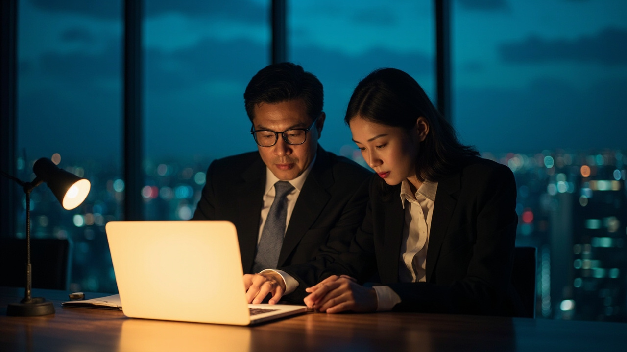 两位老板在办公室比较两个方案