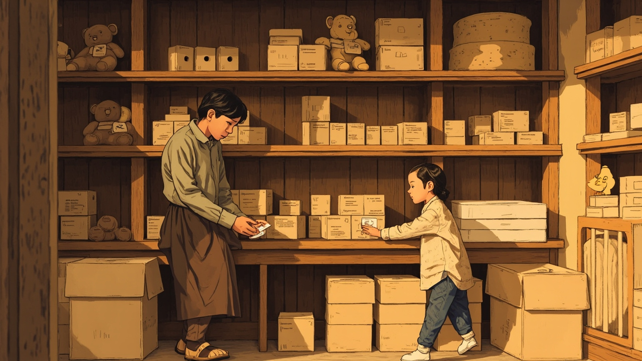 店员在玩具区给孩子盖章