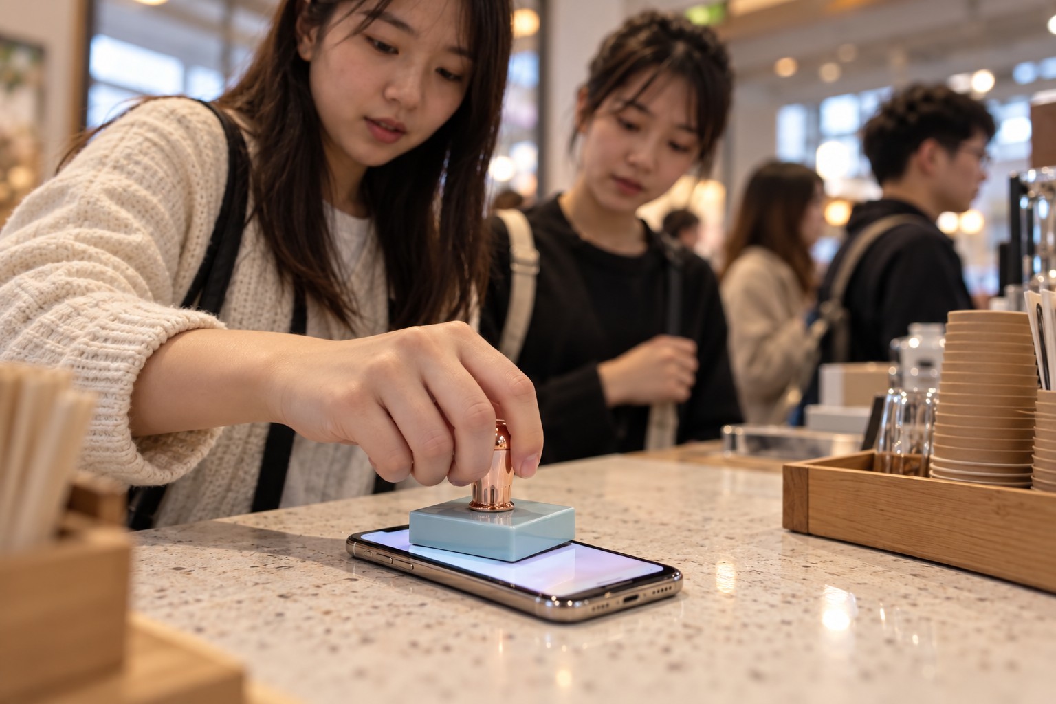 活动现场游客用手机扫描二维码进入集章小程序页面