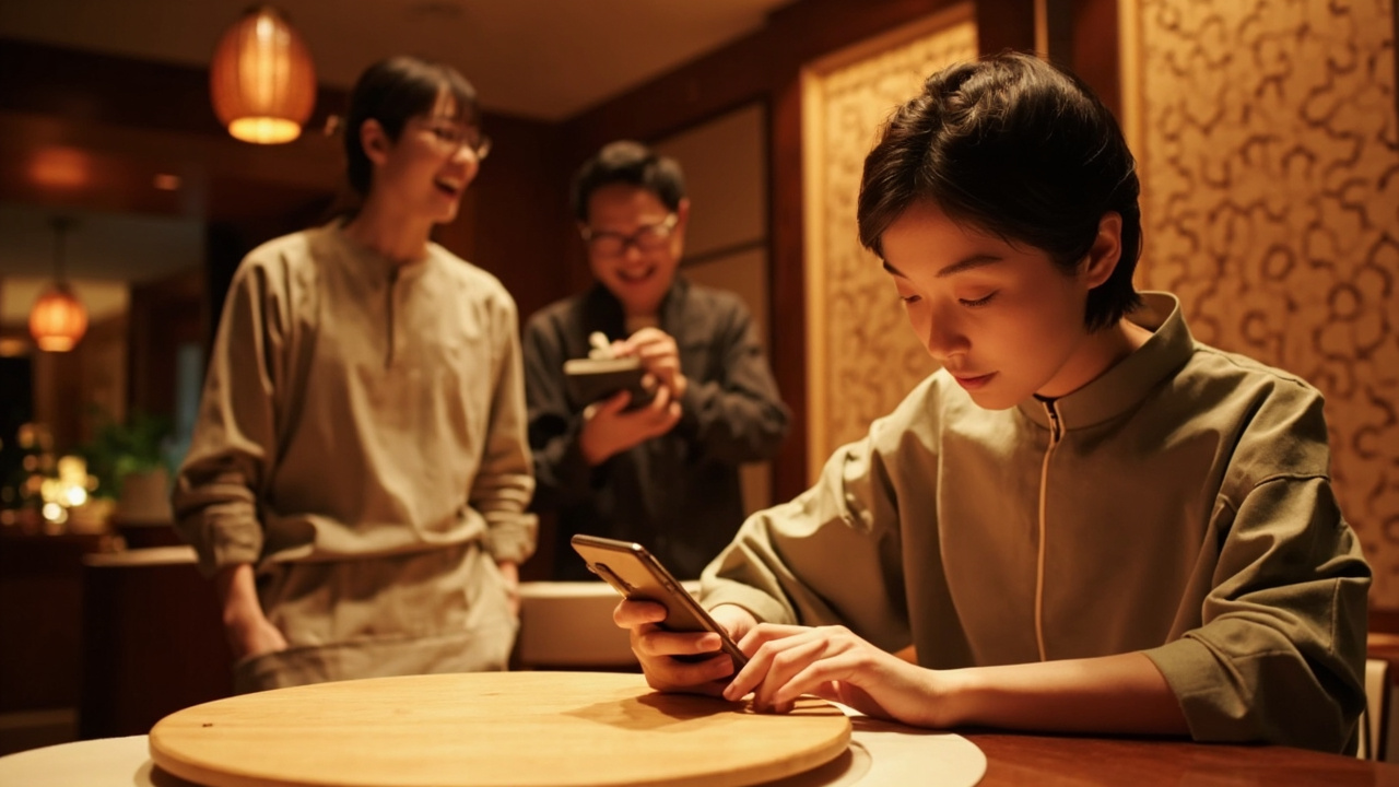 宴会厅里用手机轻碰圆牌签到打卡