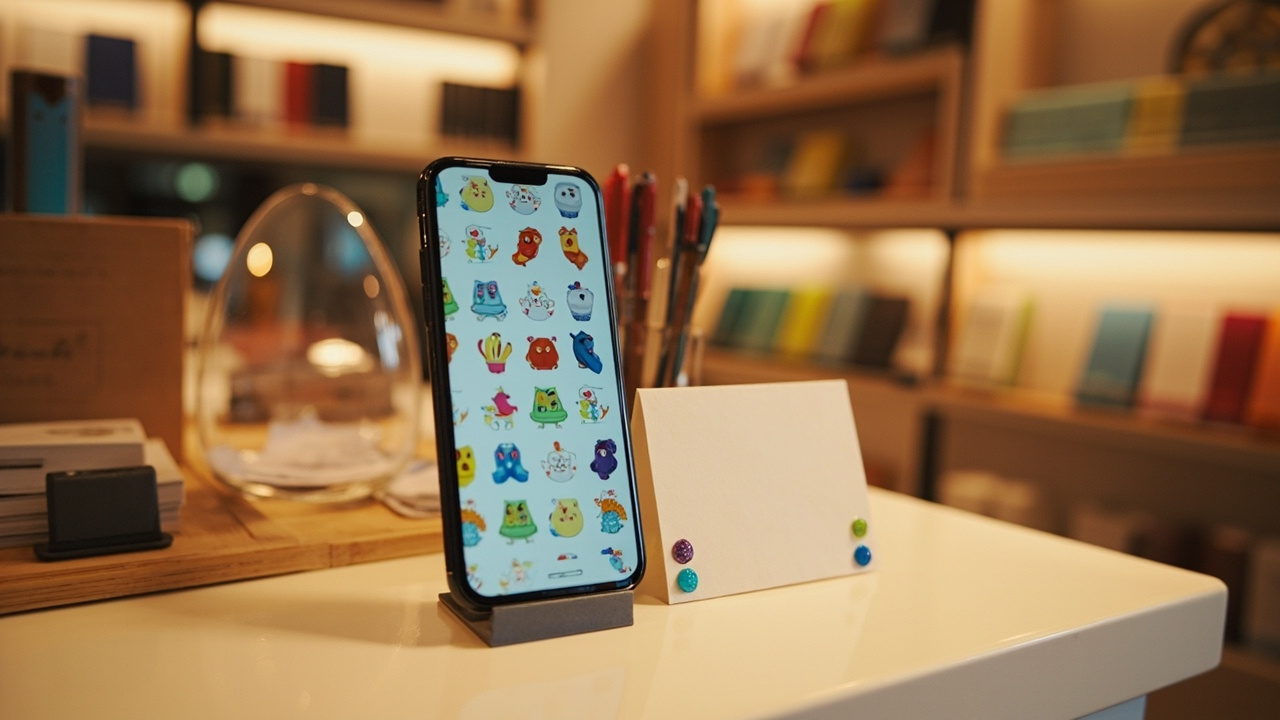 文具店手机上的印章收集页面和贴纸奖品