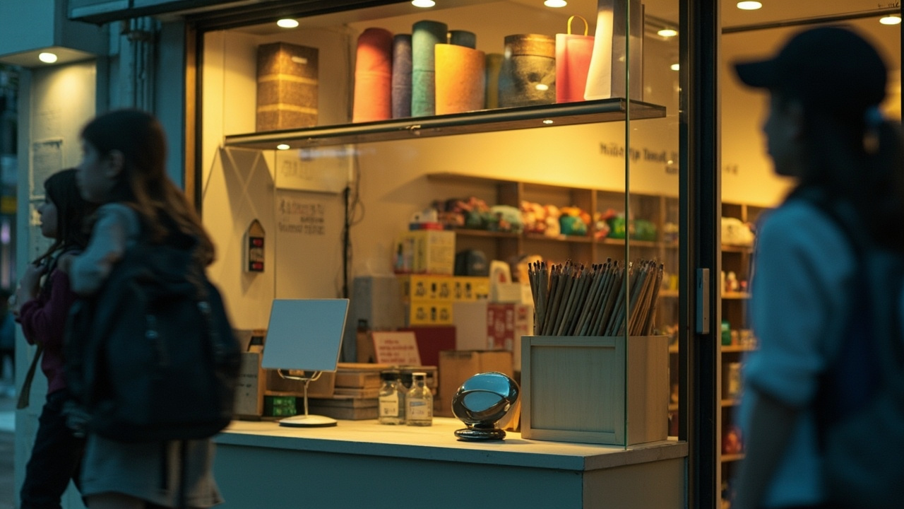 放学时段文具店柜台上的实体印章